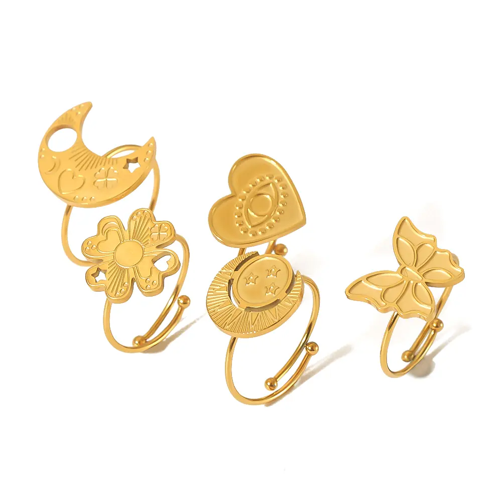 1 Piece Simple Style Clover Shape Stainless Steel 18K Gold Plated Women's Adjustable Rings 